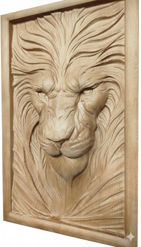 Holzrelief wandbild löwe - löwe, 3d