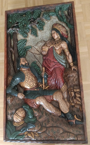 Holzrelief massiv pocahontas - holzrelief, "pocahontas